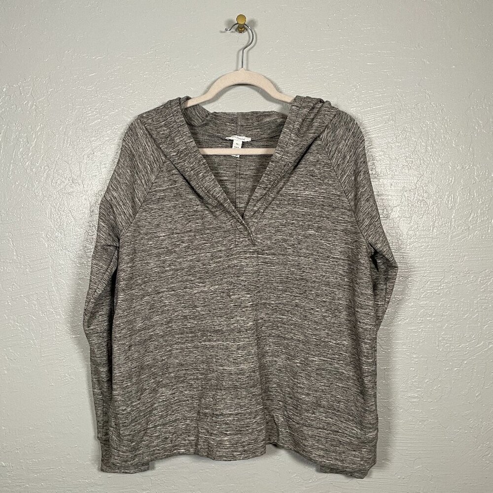 Daily Ritual Women L Heather Gray Terry Hoodie Sweatshirt V Neck Long Sleeve